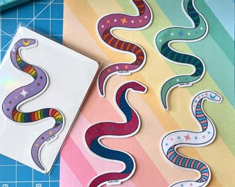 LGBTQ+ Flag Snake Stickers, Pride Serpent Sticker, Cute Witchy Stickers for June Pride Month, LGBTQIA+ Flags, Queer Pride Decals