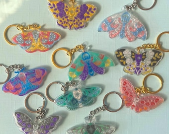 Stained Glass Moth Keychain: Handmade Resin Accessory