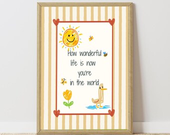 Terracotta Nursery Print, How Wonderful Life Is Now You're In The World, New Baby Quote Wall Art, Rust Boho Nursery Decor, Instant Download