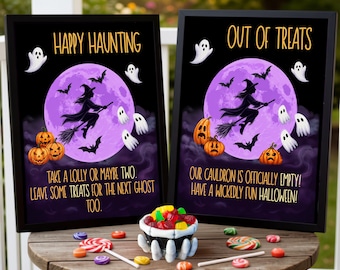 Halloween Candy Bowl Sign Printables, Instant Download, Set of 2, Trick or Treat Porch Decor