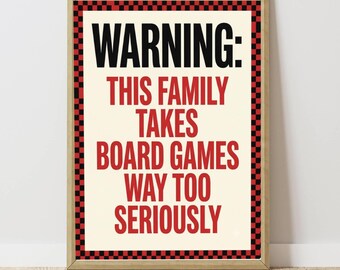 Funny family wall art digital download, board game quote print, modern typography poster, minimalist printable, kitchen or hallway decor