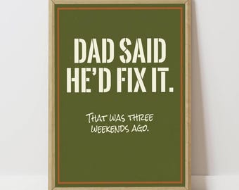 Fathers day funny dad print, man cave wall art.Digital download, Vintage olive green typography, Garage poster