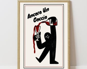 Funny Wine Printable for Kitchen and Bar, instant download, Italian quote art, black and red graphic, gallery wall accent