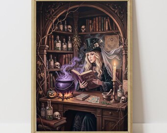 Vintage Witch Apothecary Print, Halloween Wall Art, Gothic Witch Decor,Dark Academia, Cottagecore, Spell Book, Instant Download