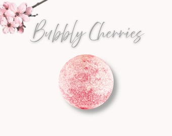 Bomba de baño de cerezas burbujeantes / Bomba de baño de cereza efervescente / Bomba de baño hidratante natural con aceite de aguacate / Baño de spa vegano
