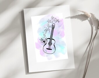 Acoustic Guitar Watercolor Print: Music Room Decor (Digital Download