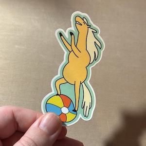 James Baxter Balancing on Ball Adventure Time Sticker, Funny Horse Dancing on Ball Cartoon Decal, Adventure Time Horse Meme Sticker