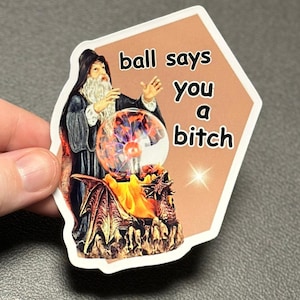 Adesivo divertente "Ball Says You A Bitch" con mago, Adesivo "Crystal Ball Says You A Bitch", Adesivo "Meme Wizard Fortune Teller", Adesivo "Magic Ball Meme"