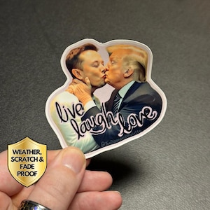 Pegatina divertida de Elon Musk, Donald Trump, besos, sátira política, antinazi, anti-Trump, falsa pegatina gay