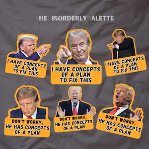 Concetti di un piano Adesivi con citazioni di Trump / Divertente satira politica Adesivo anti-Trump, Adesivi con meme faccia brutta di Trump, Adesivo che indica Trump
