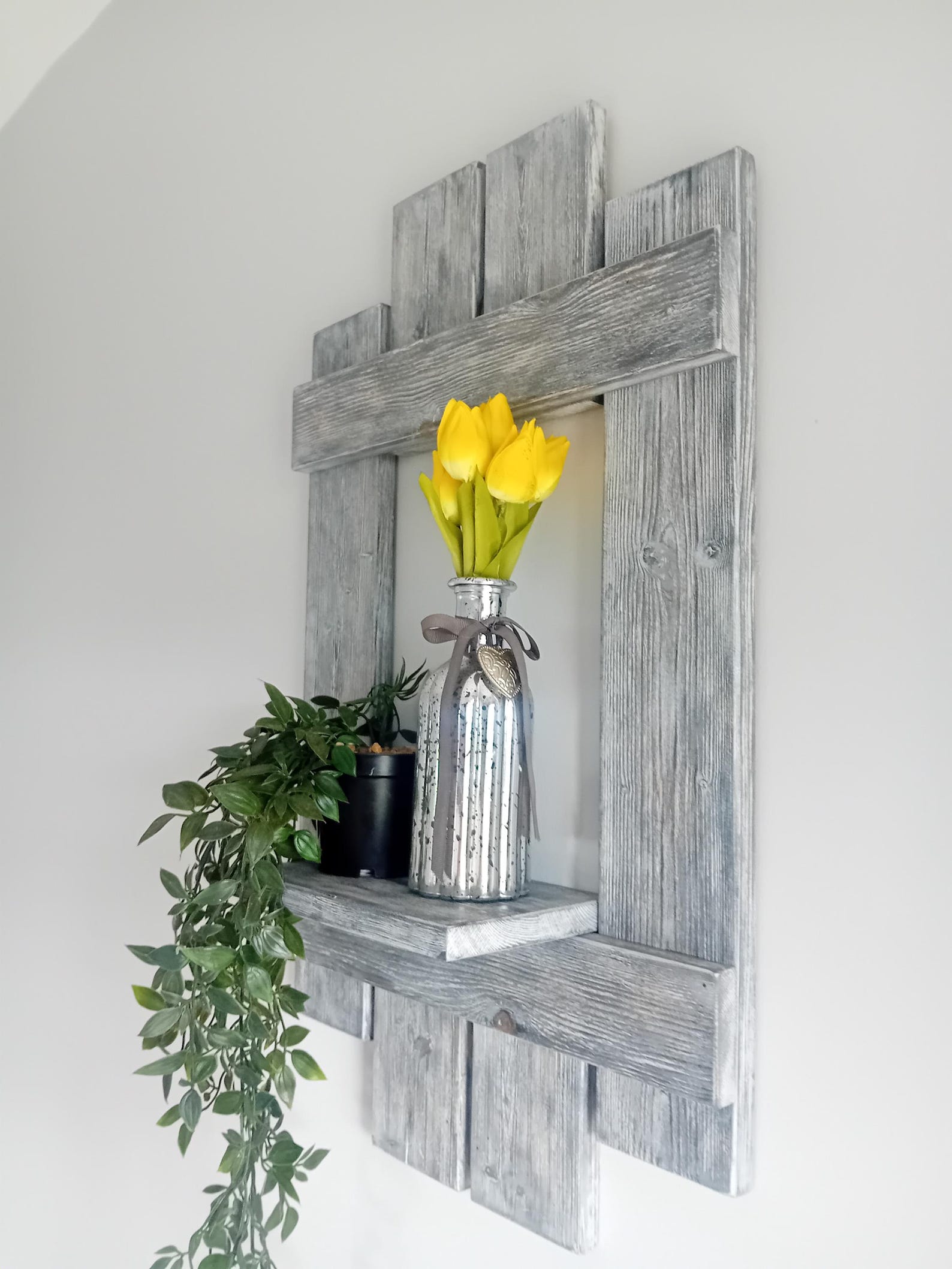 Handcrafted Rustic Floating Wood Shelf – Weathered Grey Framed Display ...