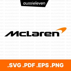 May include: Black "McLaren" logo with an orange accent, and the text ".SVG .PDF .EPS .PNG" in orange on a white background. The word "aussieleven" is in black at the top. This image is likely a digital design asset.
