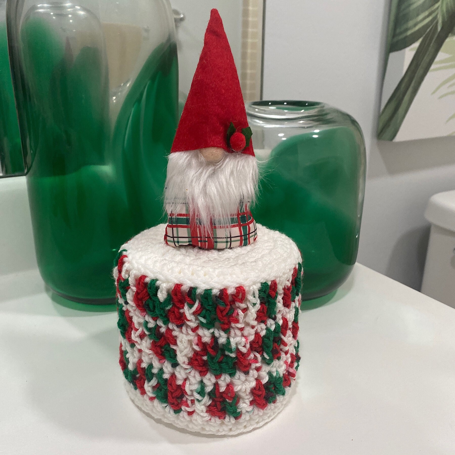 Whimsical Winter Christmas Gnome Holding Nose Bathroom Toilet Paper Roll  Holder