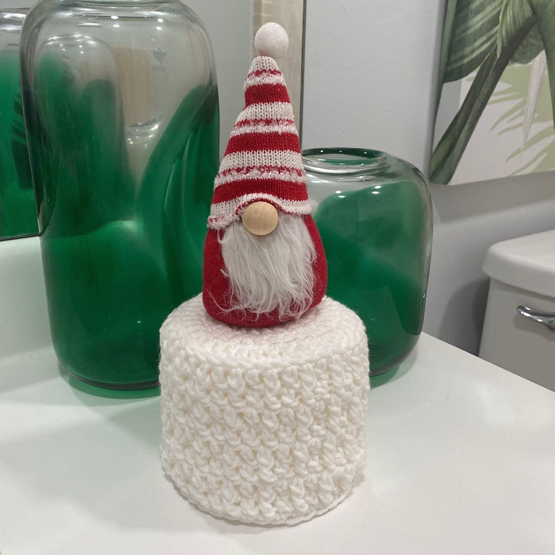 Whimsical Winter Christmas Gnome Holding Nose Bathroom Toilet Paper Roll  Holder