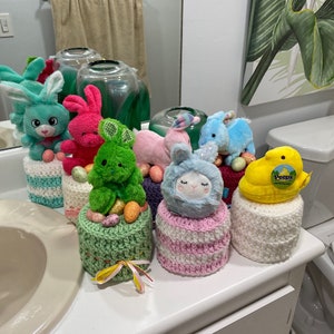 Easter Toilet Paper Roll Cover, Bunny Toilet Paper Cover, Easter Bathroom Decor, Easter eggs, Easter Rabbits, Peeps Toilet Paper Cozy