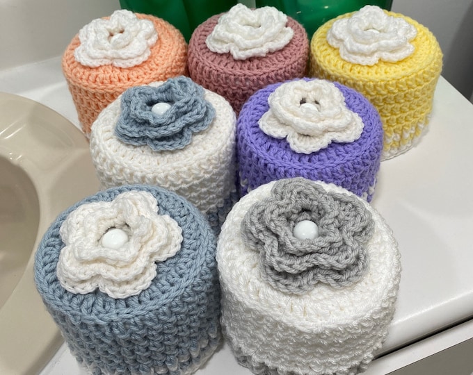 Toilet Paper Roll Cover, Handmade Crochet Toilet Paper Roll Cozy, Retro
