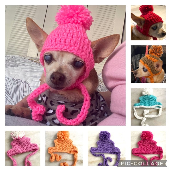 Crochet Dog Hat Cat Hat Pom-Pom Winter Pet Hat Cat Apparel Dog Apparel Chihuahua Hat Small Dog Head Warmer