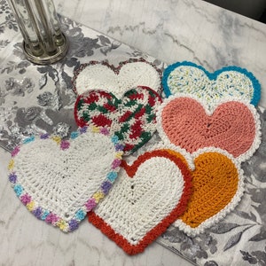 Heart Hot Pads, Crochet Hot Pads, Crochet Cotton Heart Potholder, Heart Potholder, Valentine&#39;s Day Potholder, Christmas Hot Pad