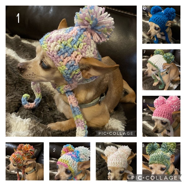 Crochet Dog Hat Cat Hat Pom-Pom Winter Pet Hat Cat Apparel Dog Apparel Chihuahua Hat Small Dog Head Warmer