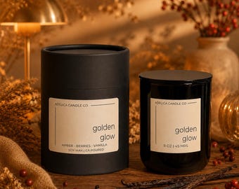 Vela de otoño para ella / Vela de soja ámbar y vainilla / Vela cristiana de otoño / Vertida a mano / Vela de agradecimiento / Resplandor dorado 255 g