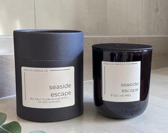 Seaside Escape Luxury Soy Candle | Sea Salt Plum Eucalyptus Sandalwood | Coastal Home Decor | Housewarming Gift | Minimalist Gift