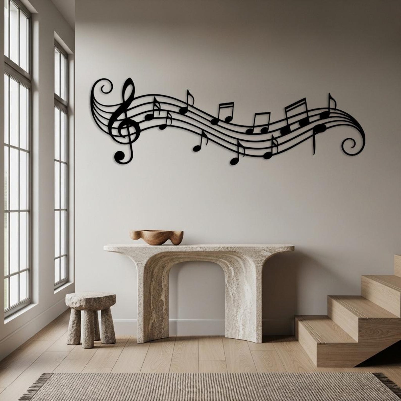 Musical Notes Metal Wall Art, Horizontal Music Room Decor, Treble Clef ...