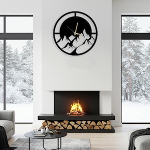 Mountain Wall Clock, Rustic Metal Wall Clocks , Large Living Room Decor, Cabin Gifts, Modern Clock for Lodge, Farmhouse Wall Clocks