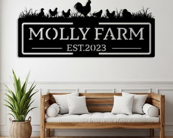Chicken Farm Sign Custom, Outdoor Coop Metal Wall Art, Hen Rooster Ranch Decor , Backyard Chicken Gift, Chicken Farmhouse Name Sign