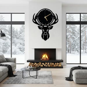 Deer Head Wall Clock, Rustic Metal Wall Art, Modern Cabin Decor, Antler Clock for Living Room, Ranch Wall Clock, Man Cave Wall Clock