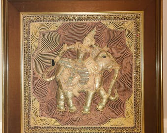 Arazzo antico birmano 3D Kalaga circa anni &#39;30 Decorazione murale in tessuto di seta Myanmar E