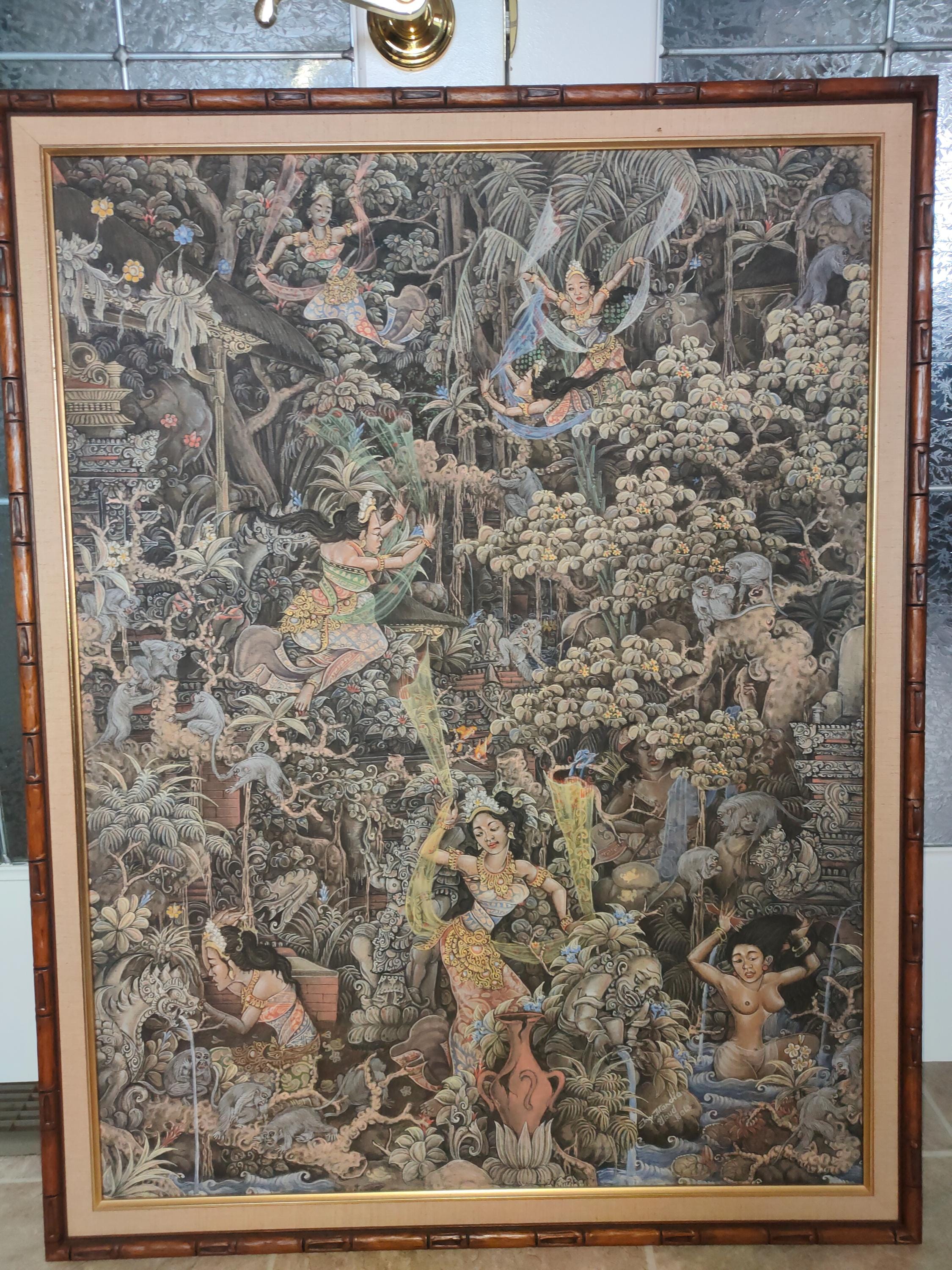 Vecchio dipinto balinese, artista magistrale. 28"*36" Fatto a mano. Condizioni perfette