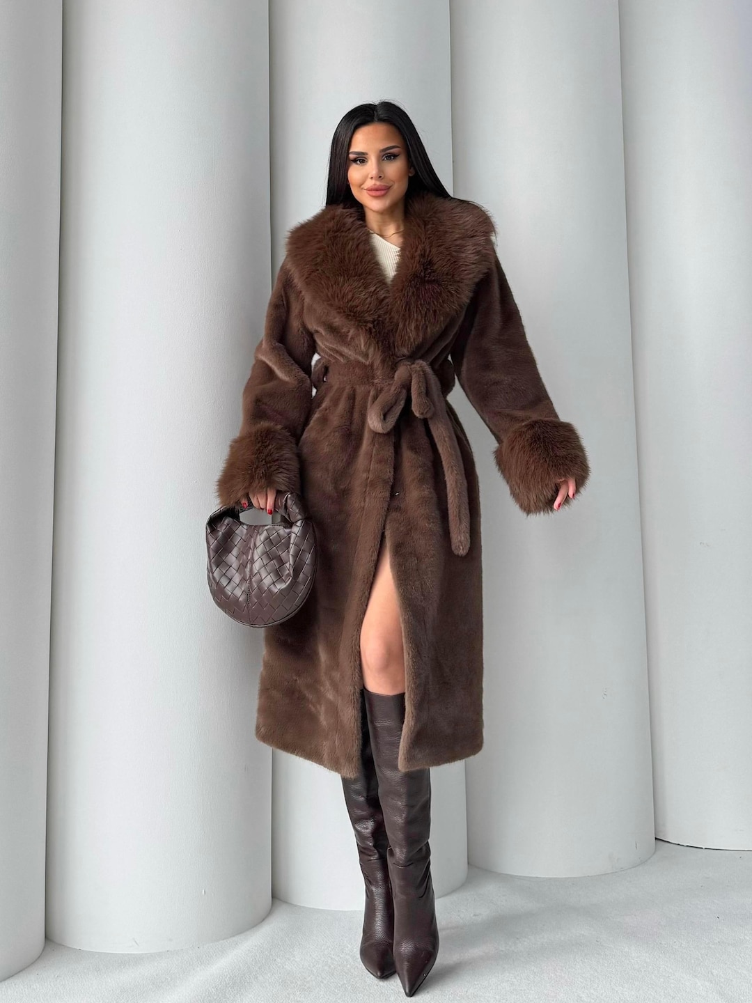 Vintage Faux Fur, Long Full Lenght Beige Fox Mink Coat