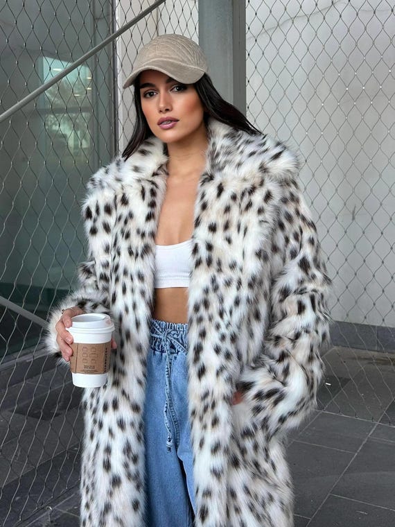 ヴィンテージ レオパード フェイクファー ロングコート：Y2K