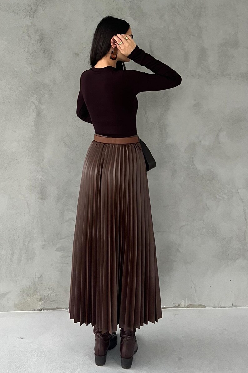 Brown Pleated Midi Skirt