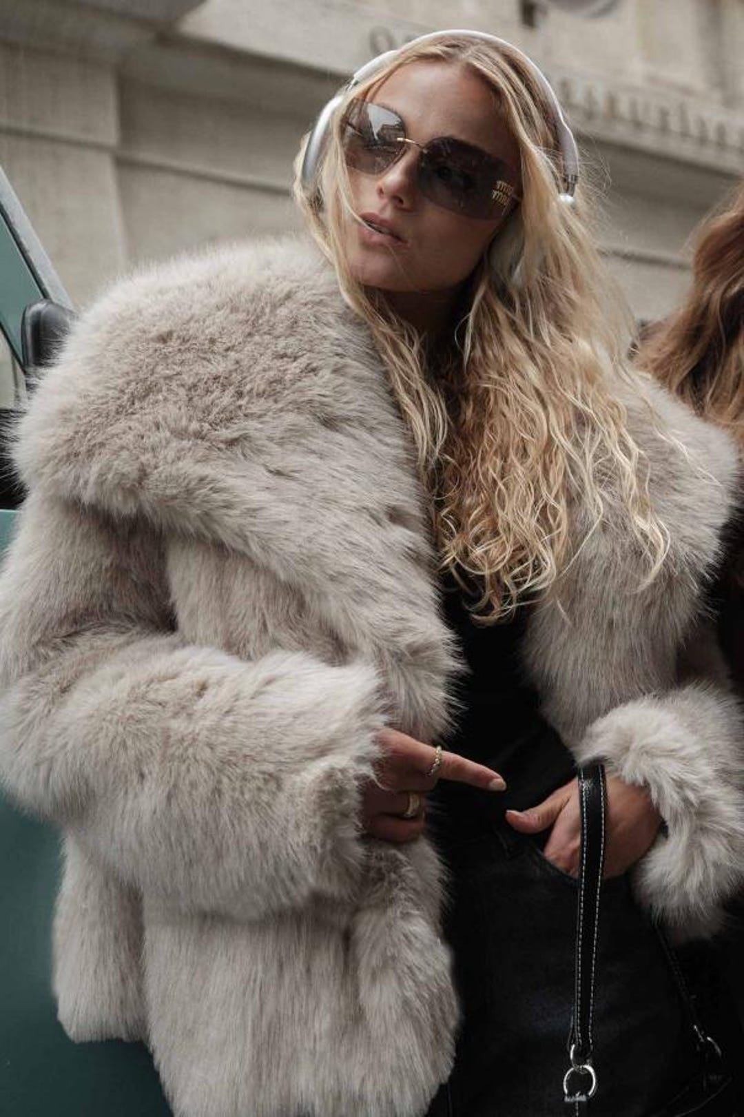 Wide Collar Faux Fur Loose Coat main image 0