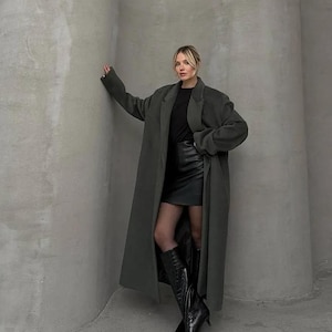Elegant Full Length Long Wool Plus Size Coat,Luxury Classic Winter Women Oversized Clothing, Maxi Stylish Overcoat, Warm Outerwear With Belt