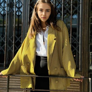 Vintage Oversized Women Fall Clothing, 90s Workwear Minimalist Linen Blazer Jacket ,Casual Retro Suit Jacket, Winter Fabric Offon Clothing