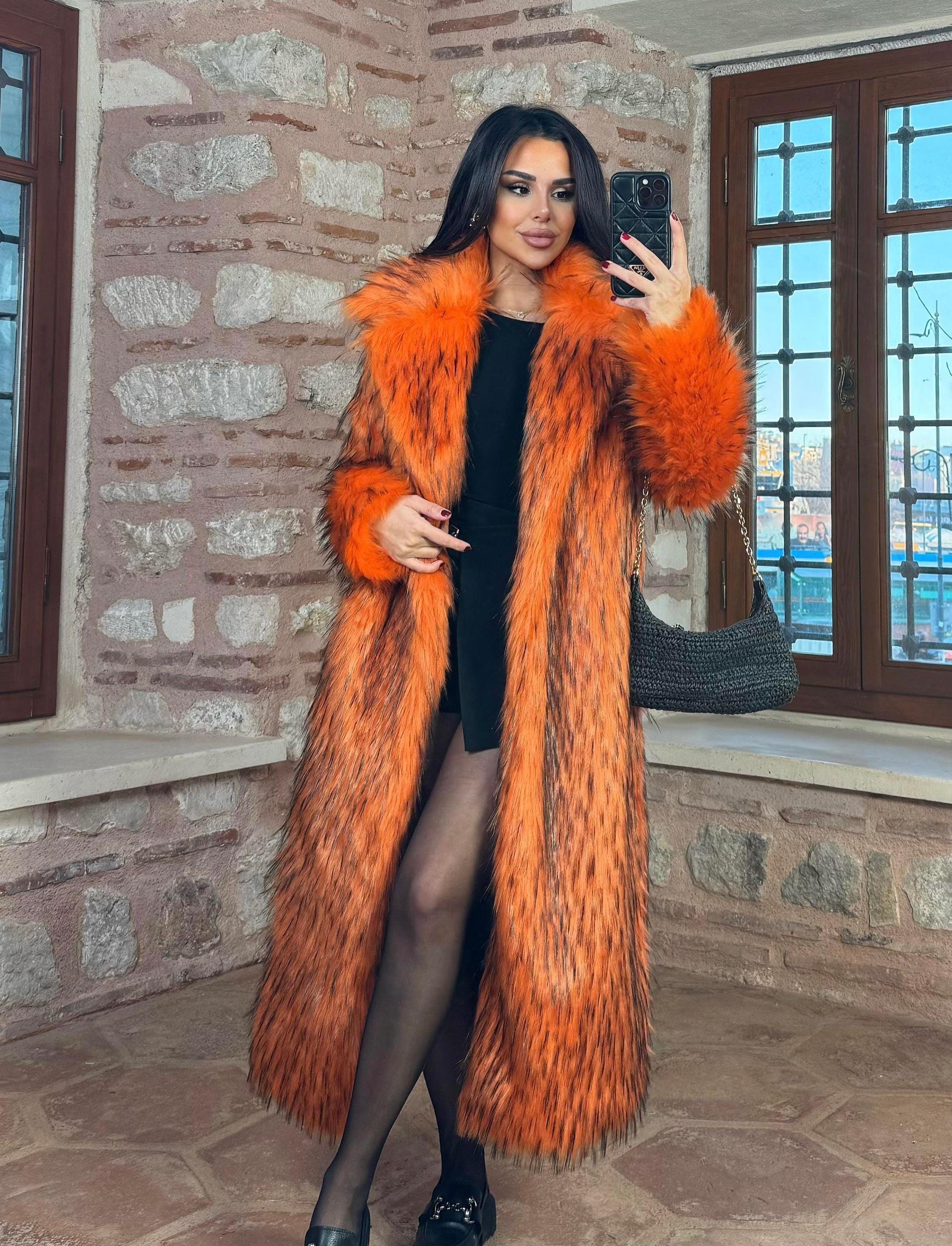 新品　FAUX FUR COAT Vintage Faux Fur, Long Full Lenght Beige Fox Mink Coat