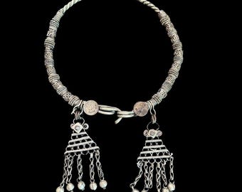 Vintage Indian Banjara Tribe Hasli necklace with tassles and coins