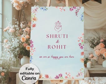 Wildflower Indian Wedding Welcome Sign Template (Digital Download)