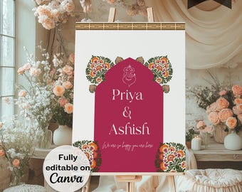 Mughal Indian Wedding Welcome Sign: Customizable Template (3 Sizes)