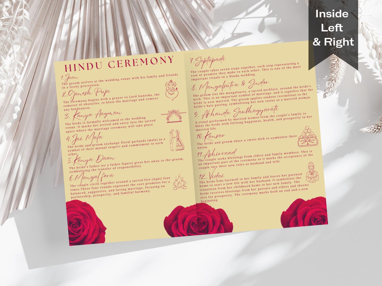 Red Rose Ritual Hindu Wedding Program: Red Rose Ceremony Booklet (A5 Editable Template ...
