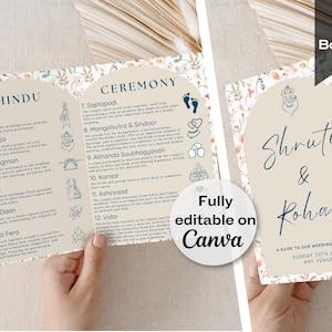 Floral Indian Wedding Program Template: Hindu Gujarati Ceremony (A5 Editable Booklet, Digital Download)