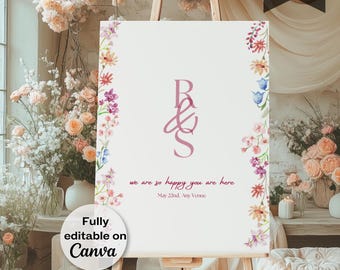 Wildflower Indian Wedding Welcome Sign: Customizable Monogram (Digital Template)