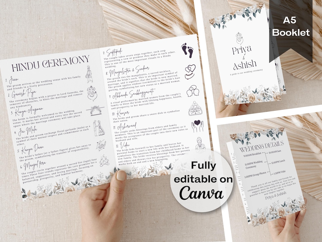 Hindu Wedding Program Template: Floral A5 Ceremony Booklet (printable ...