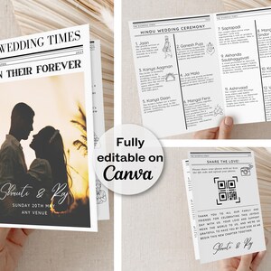 May include: A wedding invitation with a newspaper-style design. The invitation features a silhouette of a couple against a sunset backdrop. The text reads "The Wedding Times" and "Begin Their Forever". The couple's names are "Shruti & Roy" and the date is "Sunday 20th May".