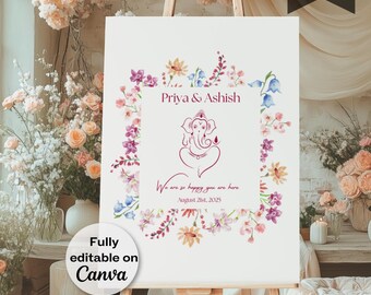 Indian Wedding Welcome Sign: Wildflower Theme (Digital Template)