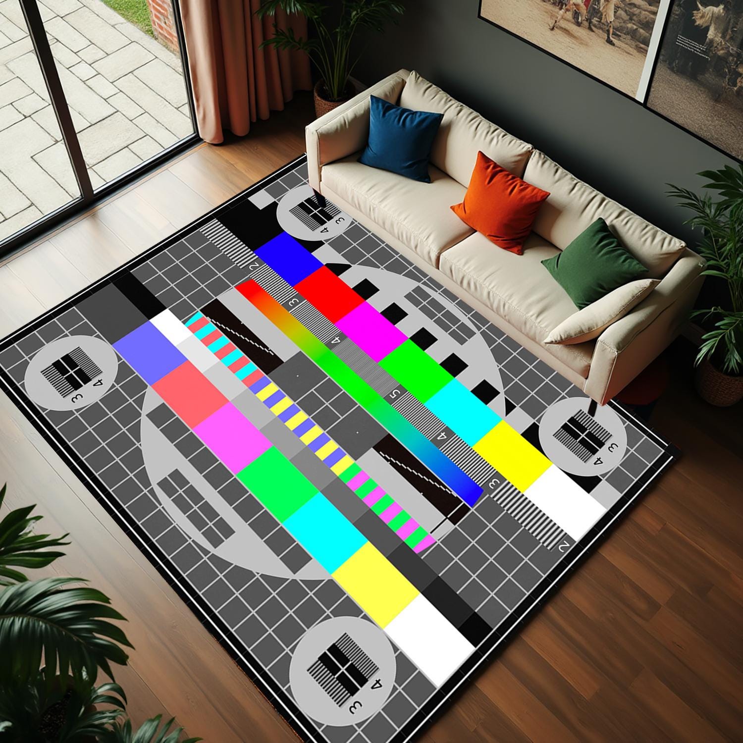 Screen Test Rug 1980's TV Rug,retro TV Rug,signal Test Rug,movie Room Rug,tv Office ...