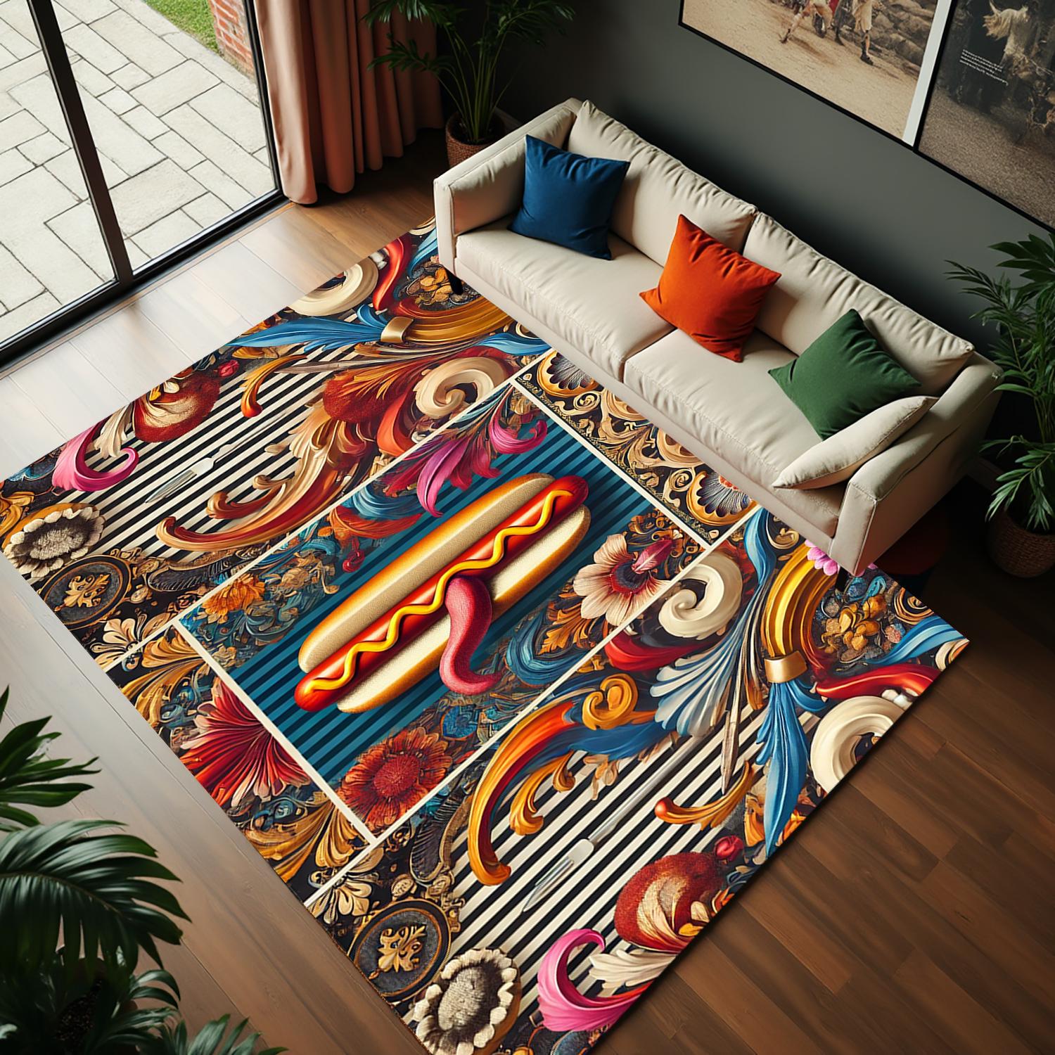 Long Tongue Rug,sandwich Rugs,sausage Rugs,fast Food Patterned Rug,food ...