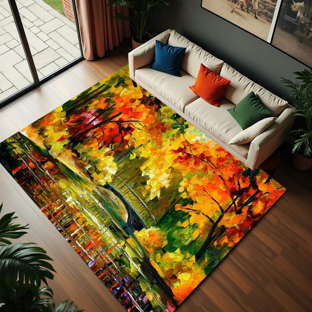 Live Colourful Rug,autumn Painting Rug,live Autumn Rug,bridge Pattern ...